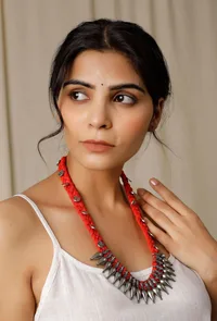 Scarlet Orange Tribal Brass Necklace image 1