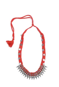 Scarlet Orange Tribal Brass Necklace image 2