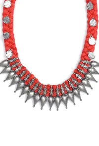 Scarlet Orange Tribal Brass Necklace image 3