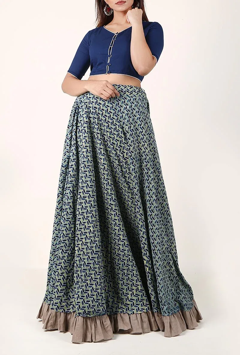 Mint Green Ajrakh Cotton Skirt