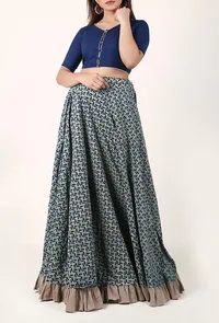 Mint Green Ajrakh Cotton Skirt image 1