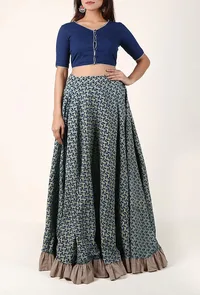 Mint Green Ajrakh Cotton Skirt image 2