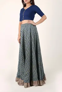 Mint Green Ajrakh Cotton Skirt image 3