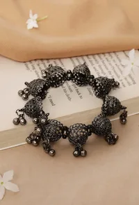 Oxidized Silver Antique Silver Banjara 9 Jhumki Adjustable Size Bracelet image 1