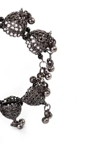Oxidized Silver Antique Silver Banjara 9 Jhumki Adjustable Size Bracelet image 4