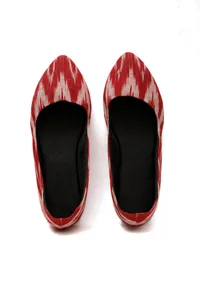 Cherry Red Ikkat Cruelty Free Leather Flat Ballerinas image 2