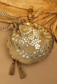 Golden Beige Gota Patti Silk Potli image 1