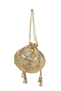 Golden Beige Gota Patti Silk Potli image 4