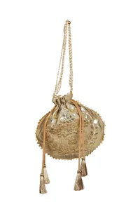 Golden Beige Gota Patti Silk Potli image 5