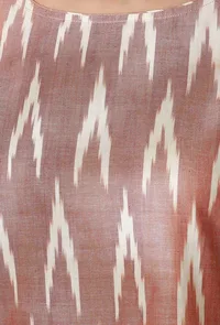 Set Of 2- Brown Ikkat Straight Kurta with White Cotton Straight Pants With Pockets image 5