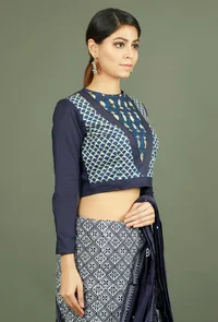 Blue Cotton Baghru Patchwork Blouse image 3