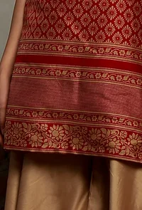 Red Kalamkari Printed Cotton Silk Strappy A Line Short Kurta image 4