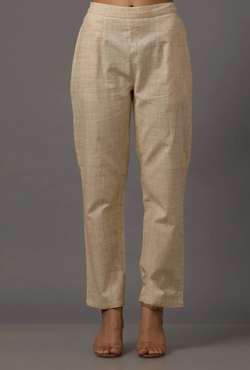Cream Pure Woven Cotton Pants
