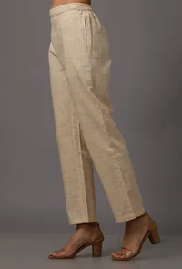 Cream Pure Woven Cotton Pants image 2