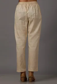 Cream Pure Woven Cotton Pants image 3
