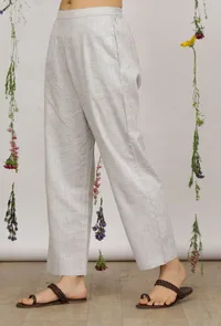 Grey Cotton Khaadi Straight Pants image 3