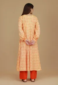 Set of 2 Orange Ikat Cotton Kurta with Matching Orange Pants image 3