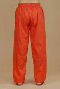 Set of 2 Orange Ikat Cotton Kurta with Matching Orange Pants image 5