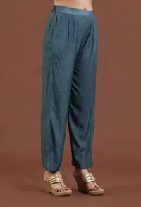 Solid Teal Blue Shantoon Straight Pant image 2
