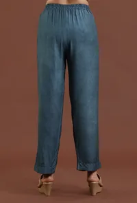 Solid Teal Blue Shantoon Straight Pant image 4