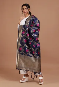 Navy Blue Color Semi Silk Dupatta With Zari Weaving image 3