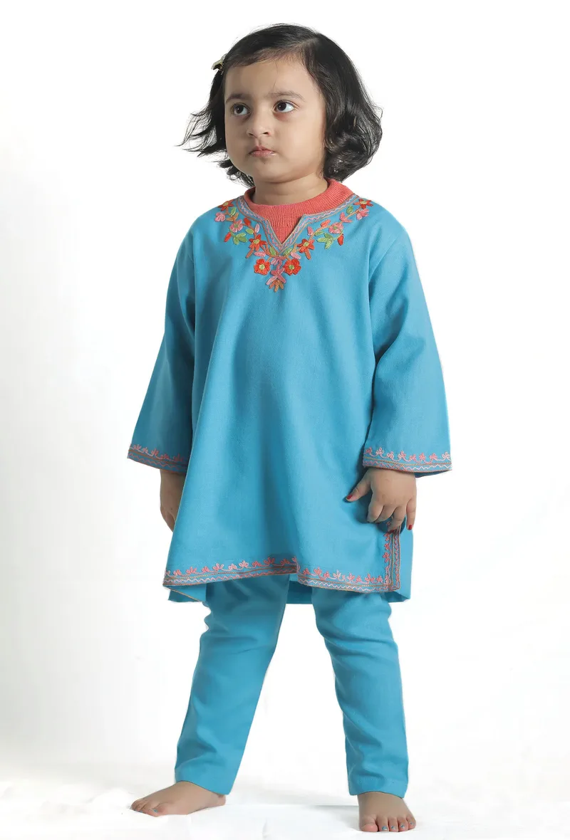 Sky Blue Pure Woollen Phiran set