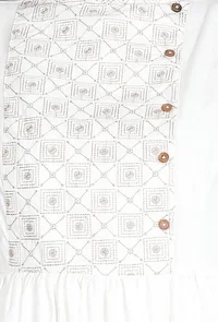 Collared White Kurta With Beige Kantha Embroidery image 4