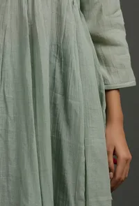 Set Of 2: Olive Green Floral Gather Kurta Dress With Straight Fit Pants image 2