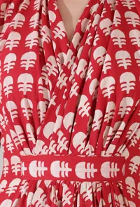 Apple red color cotton blockprinted draped flared dress image 5