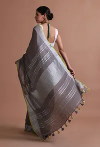 Grey Color Cotton Linen Saree With Unstitched Blouse image 5
