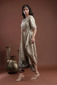 Ecru Yellow Printed Taffeta Loose Fit Jumpsuit image 2