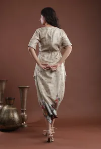 Ecru Yellow Printed Taffeta Loose Fit Jumpsuit image 4