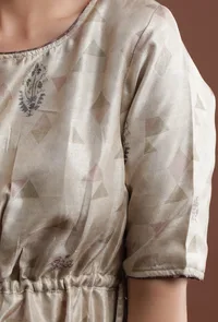 Ecru Yellow Printed Taffeta Loose Fit Jumpsuit image 5