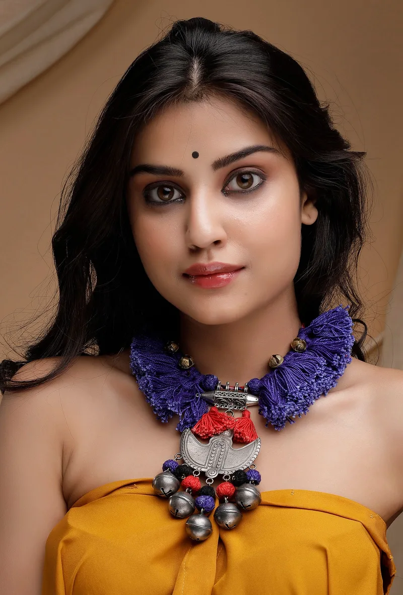 Royal Blue Thread Silver Tribal Necklace