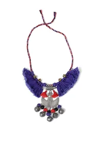 Royal Blue Thread Silver Tribal Necklace image 2