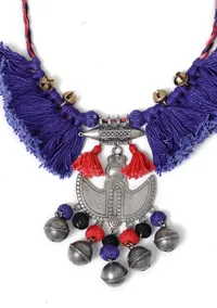 Royal Blue Thread Silver Tribal Necklace image 3