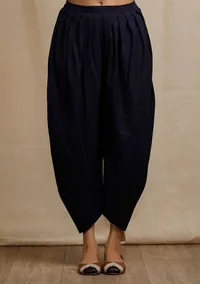 Set of 2:  Blue Ajrakh Print Side Front Tie-Up Kaftan Kurta with Plain Dhoti Pants image 5