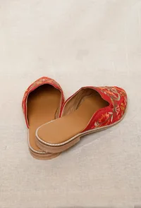 Red Embroidered Dupion Silk Mules image 4