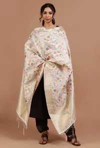 Off White Color Semi Silk Dupatta With Zari Weaving image 1