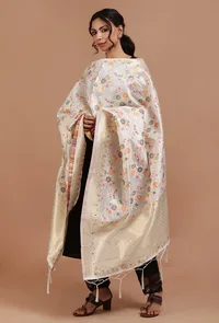 Off White Color Semi Silk Dupatta With Zari Weaving image 2