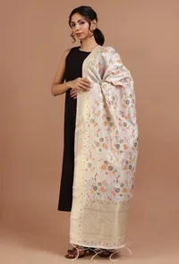 Off White Color Semi Silk Dupatta With Zari Weaving image 3