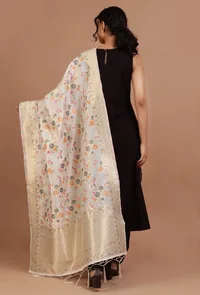 Off White Color Semi Silk Dupatta With Zari Weaving image 4