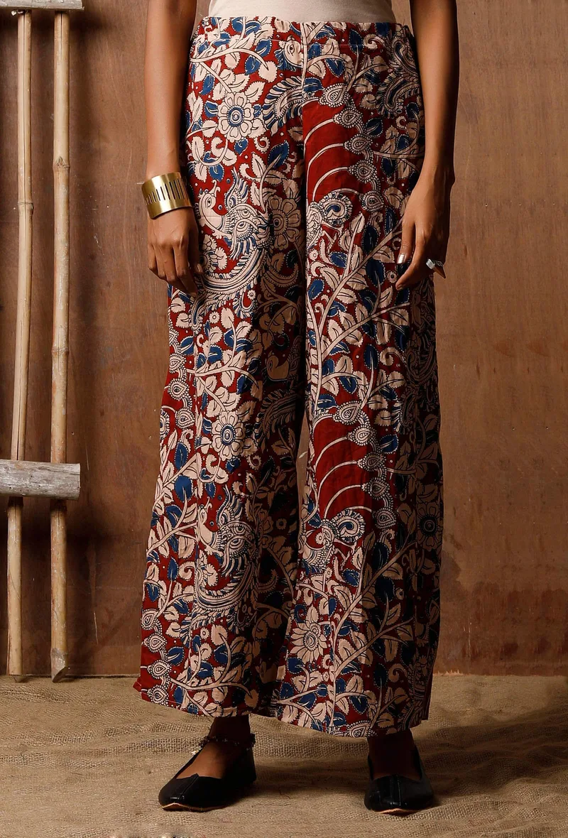 Kalamkari Block Printed Red Palazzos