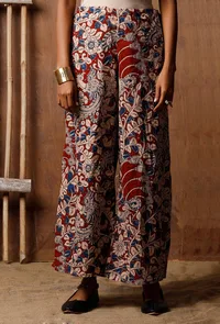 Kalamkari Block Printed Red Palazzos image 1