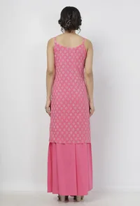 Set of 2: Gul Pink Buti Hand-Block Printed Cotton Slip with Plain Flared Palazzo image 5