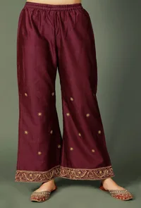 Purple Chanderi Palazzos With Zari Embroidery image 1