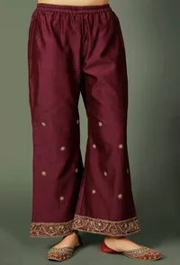 Purple Chanderi Palazzos With Zari Embroidery image 2