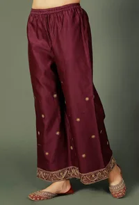 Purple Chanderi Palazzos With Zari Embroidery image 3
