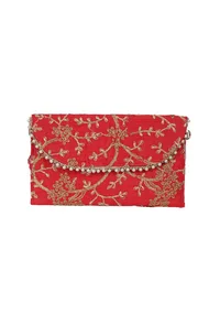 Ruby Red Zari Embroidered Silk Envelope Clutch image 4