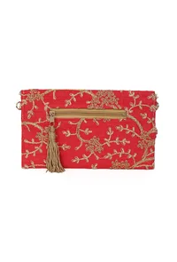 Ruby Red Zari Embroidered Silk Envelope Clutch image 6